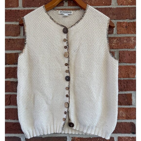 JP Berringer Sweaters - Vintage JP Berringer USA Cotton Sweater Vest Button Front Cream Size L
